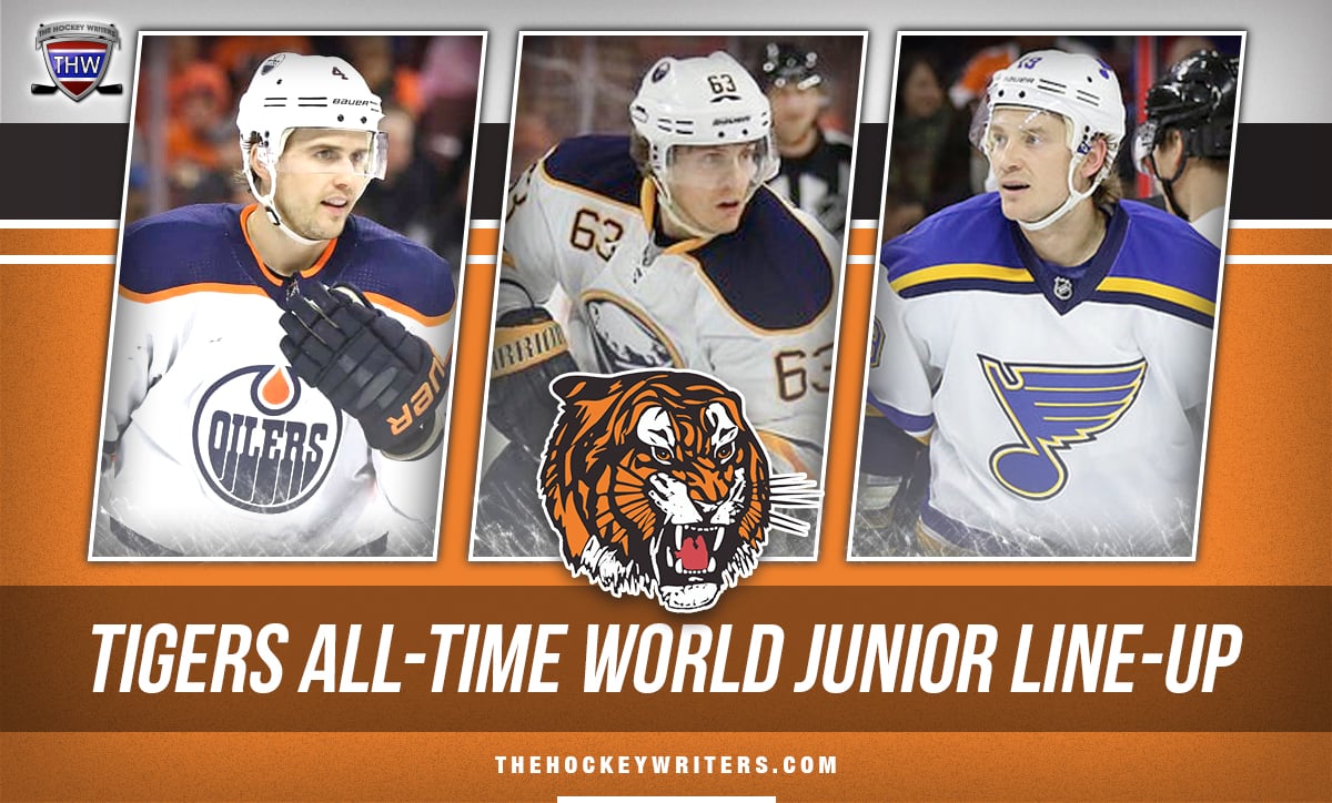 Medicine Hat Tigers All-Time World Junior Line-Up featuring Kris Russell, Jay Bouwmeester, and Tyler Ennis