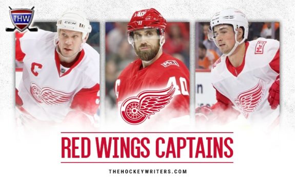 Nicklas Lidstrom, Henrik Zetterberg, and Dylan Larkin of the Detroit Red Wings.