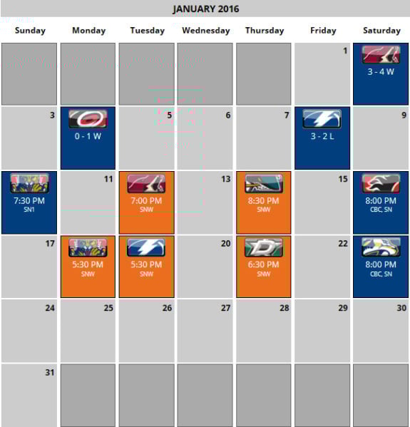 Edmonton Oilers January Schedule