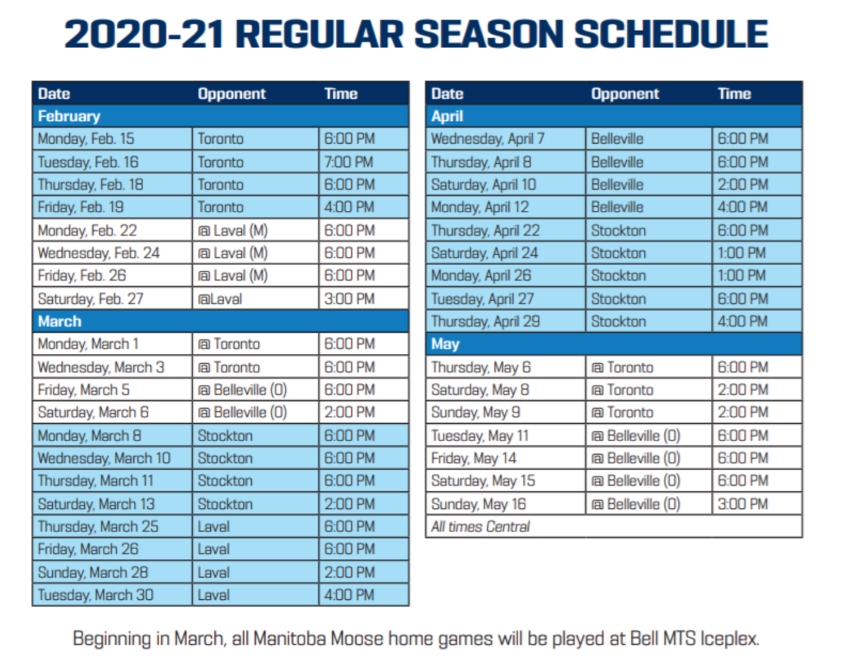 Manitoba Moose 2020-21 regular season schedule