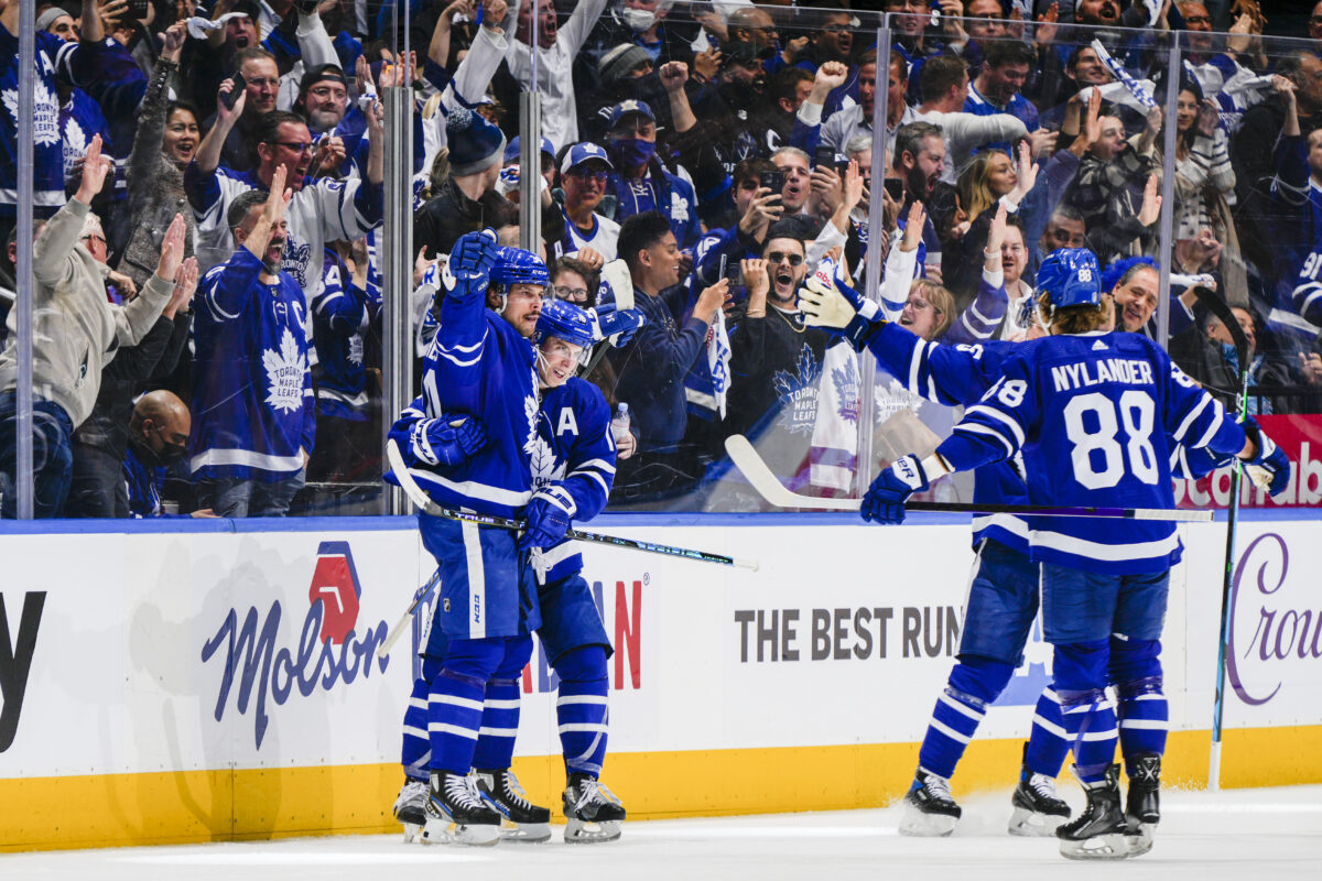 Auston Matthews Mitch Marner Celebrate Toronto Maple Leafs