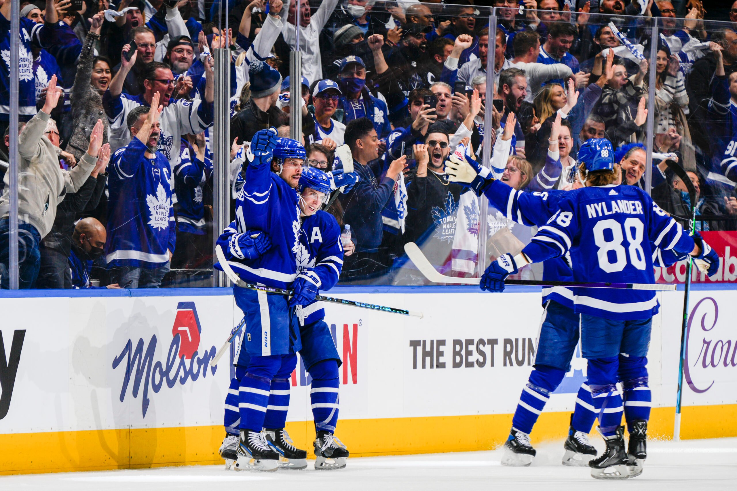 Auston Matthews Mitch Marner Celebrate Toronto Maple Leafs