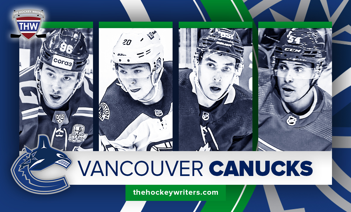 Vancouver Canucks Andrei Kuzmenko, Curtis Lazar, Dakota Joshua and Ilya Mikheyev