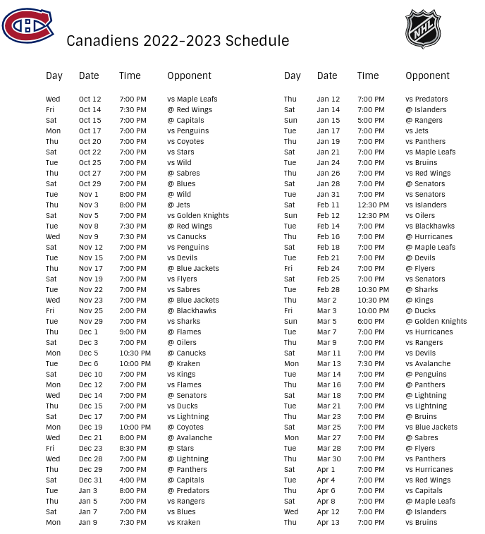 Montreal Canadiens Schedule 2024 24 Janel Linette