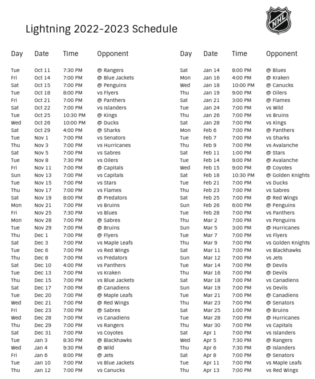 2024 Tampa Bay Lightning Schedule Elana Harmony