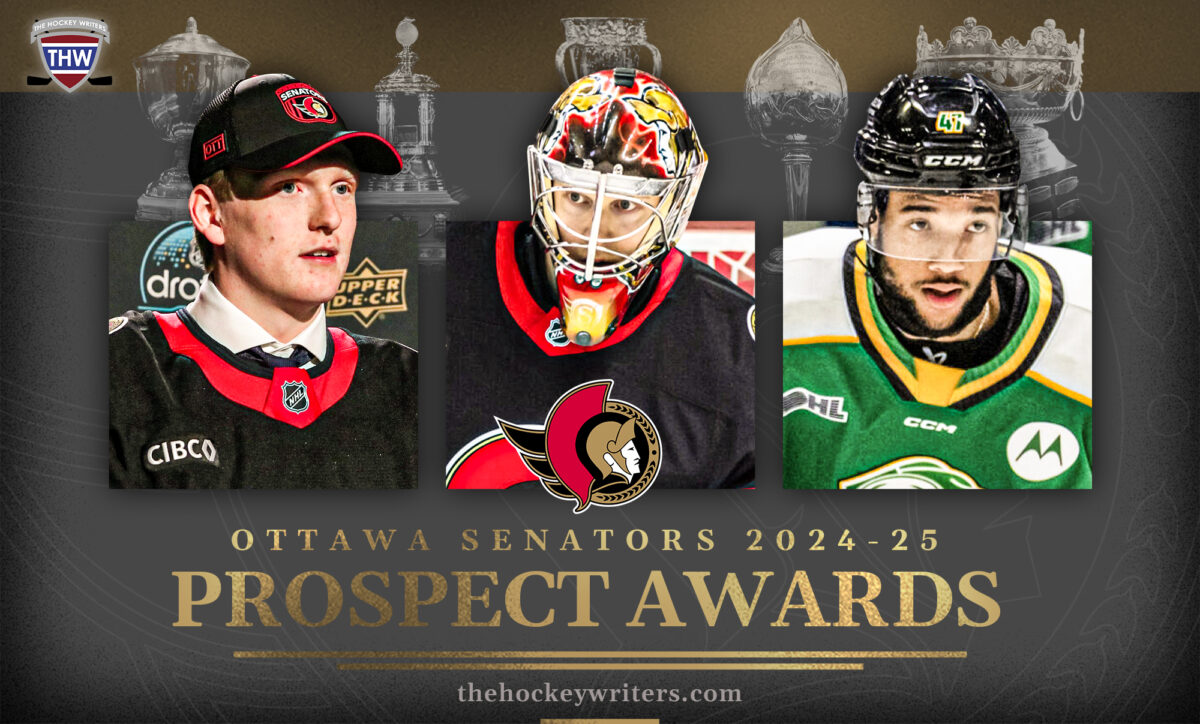 2024-25 Ottawa Senators Prospect Awards Carter Yakemchuk, Blake Montgomery, and Leevi Merilainen