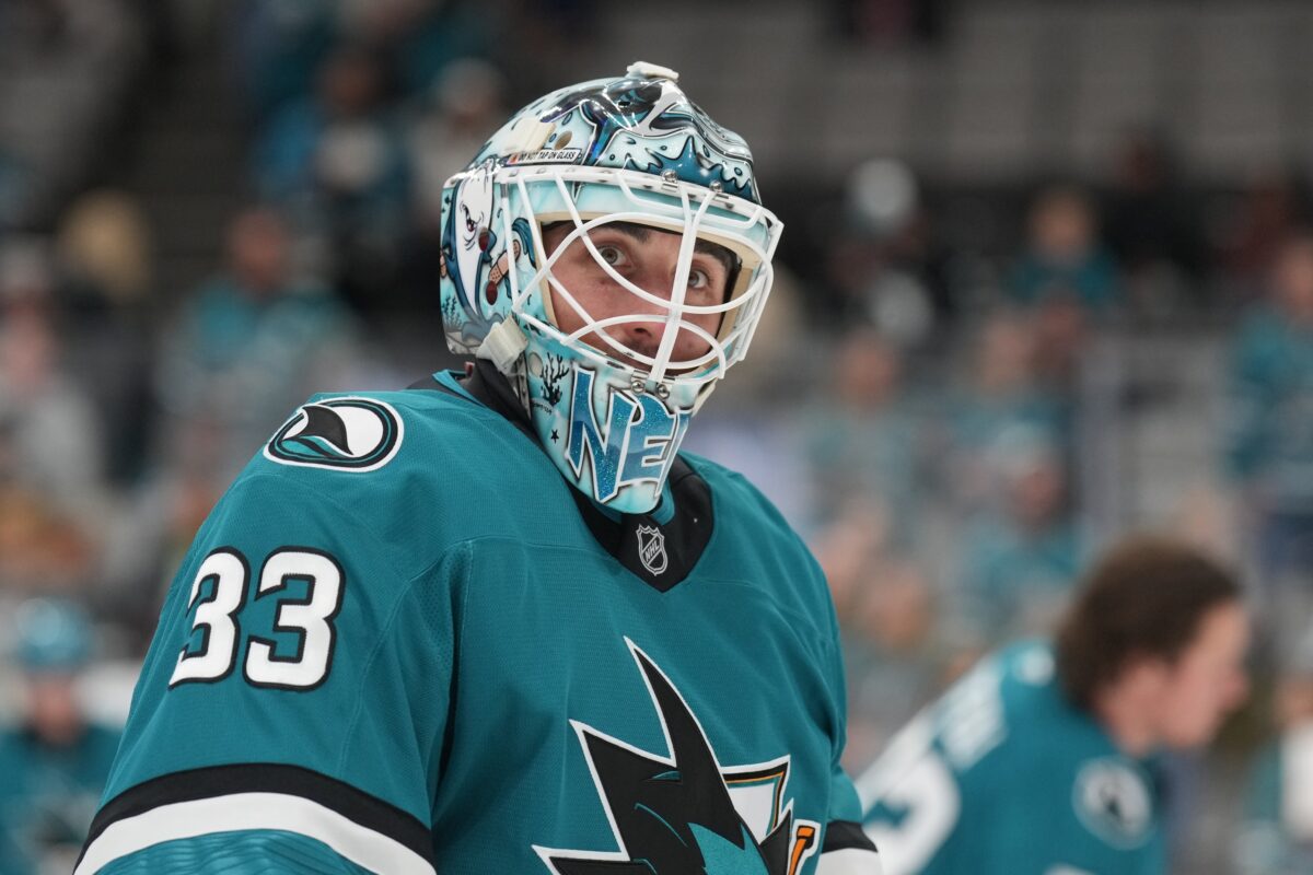 San Jose, California, USA; San Jose Sharks goaltender Alex Nedeljkovic